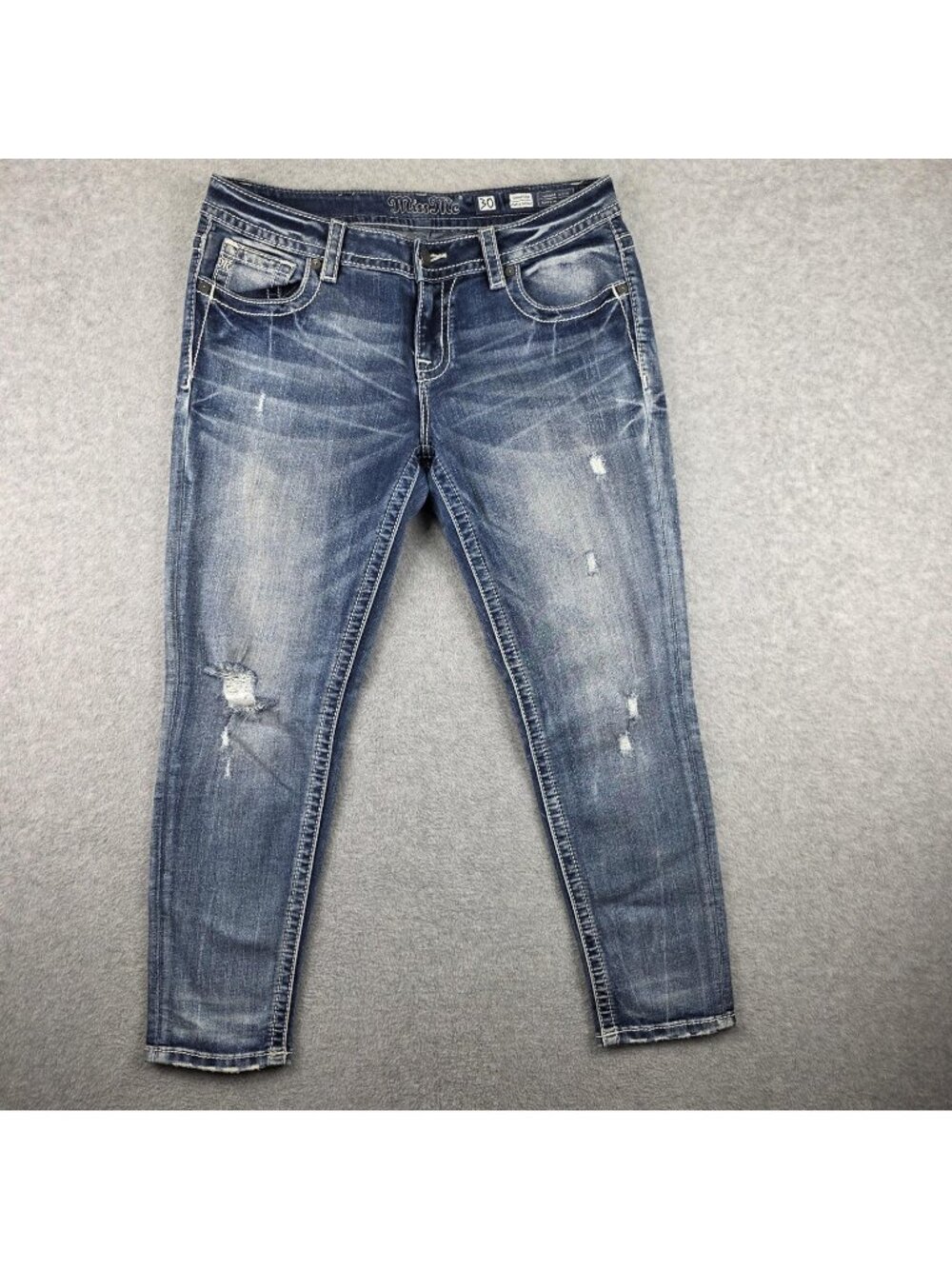 Miss Me Jeans Womens 30 Ankle Skinny Blue Distressed Stretch Medium Wash Denim